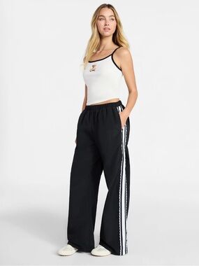 No boundaries Black Wide-Leg Track Pants with lace Side Stripe